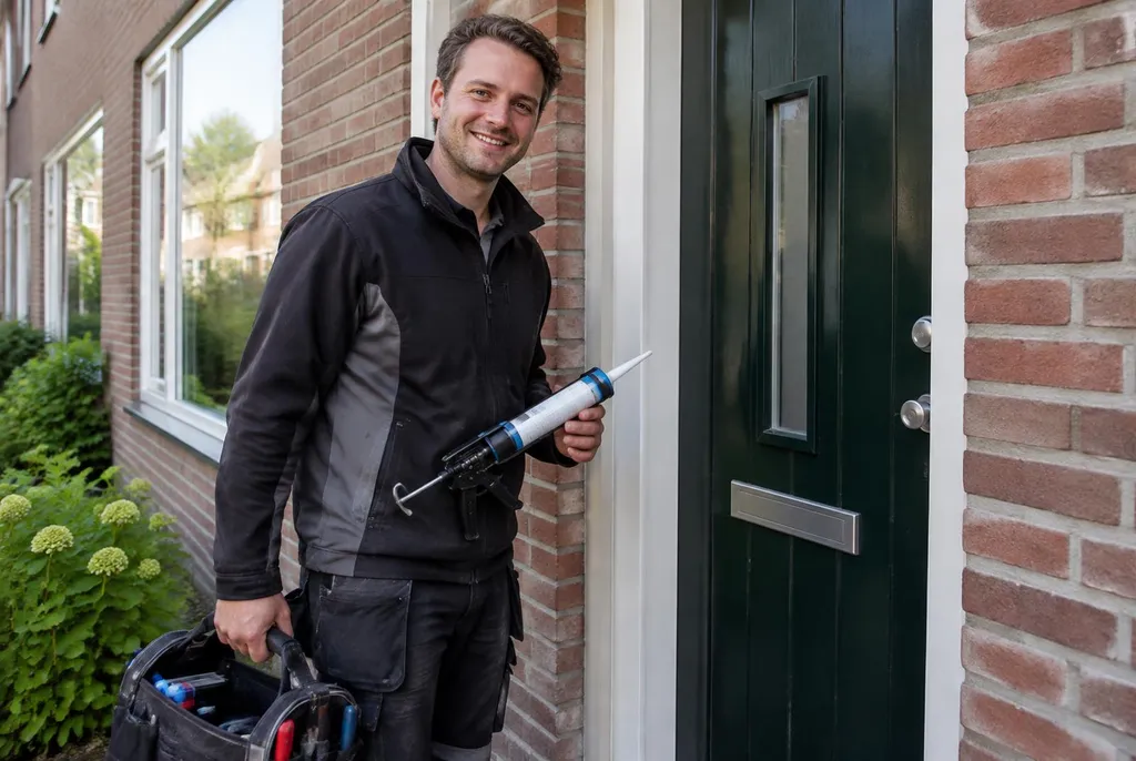 Vakman van Kitbedrijf Ter Aar bij de voordeur van een woning